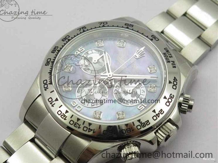 MiroTime 0319 TechFriendly Daytona 116520 SS UBF Best Edition Ice Blue MOP Crystal Markers Dial on SS Bracelet A 2938